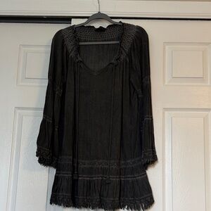 POL Gray Smocked Top